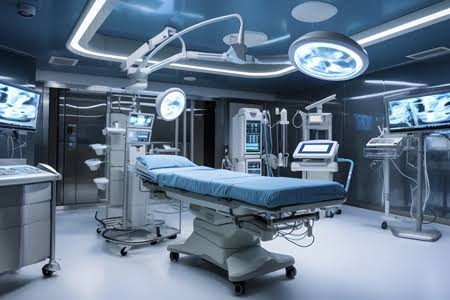 Medical equipment in a modern hospital operating room